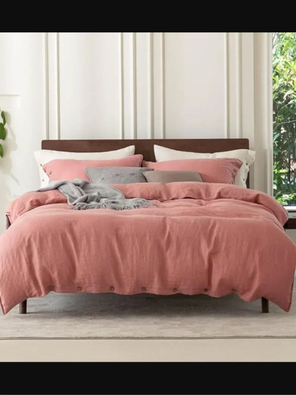 EVERLY 100% Pure Linen Duvet Cover Set King Size 3pcs (1 Duvet Cover, 2 Pillow)